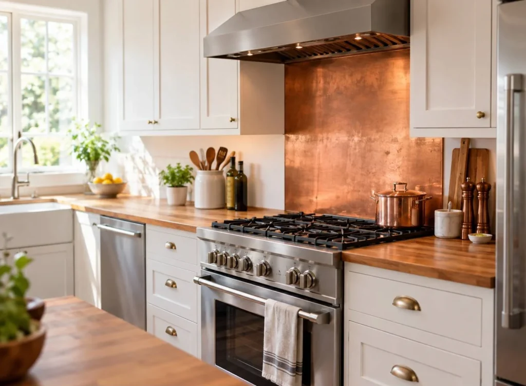 Copper backsplash kitchen