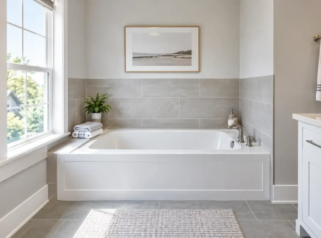 Standard size bathtub in a remodeled bathroom