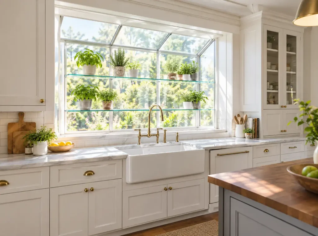 Garden window in a kitchen